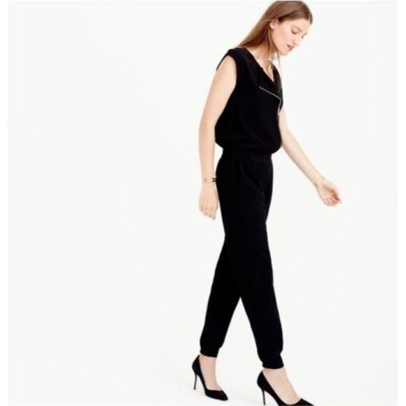 J.Crew Jumpsuit Black Sleeveless Asymmetrical Zip Front Skinny - Picture 1 of 14